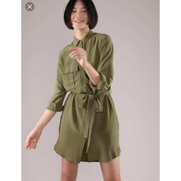 Grana Dresses & Skirts - 100% Silk Utility Shirt Dress Khaki XL